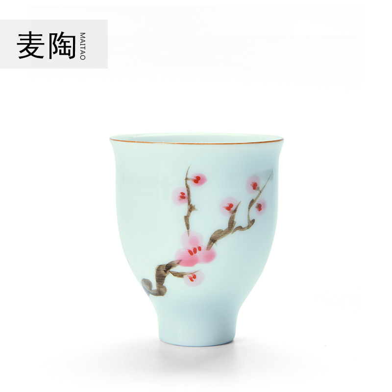 Mike some ceramic China cups tall foot cup sample tea cup hand - made name plum ceramic kung fu tea set master octagon cup