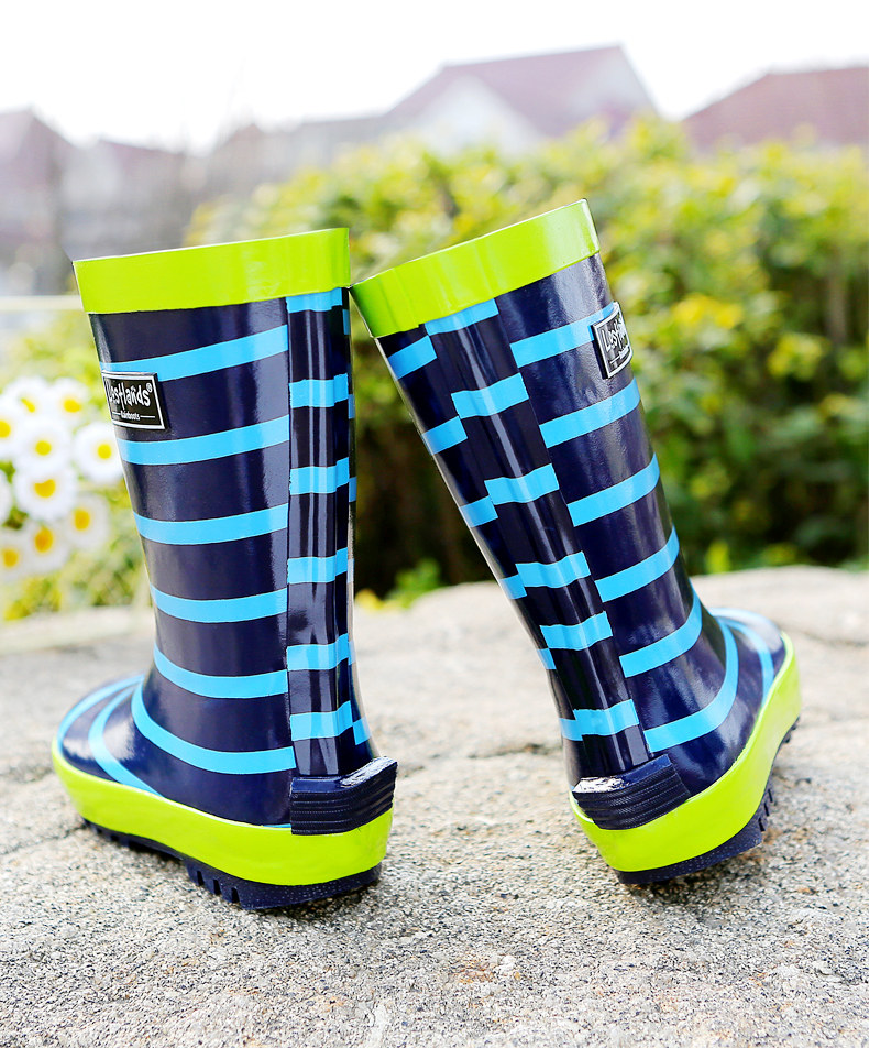好雨时节 儿童雨鞋帅海军条纹中筒男孩学生儿童雨靴水鞋套鞋