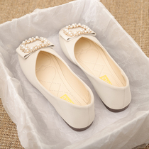 Bean Bean Shoes 2022 New Lady Summer Evening Late Wind Fairy Flat-bottomed Single Shoe Woman Shallow Mouth Soft Bottom Grandma Sandal Sandal Shoes