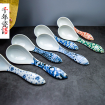 Japanese imported cherry blossom ceramic long handle spoon underglaze color rice spoon spoon spoon spoon small household spoon tableware