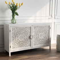GZ004 Nordic European pastoral white retro carved guest restaurant entrance hall entrance cabinet shoe cabinet food side storage cabinet