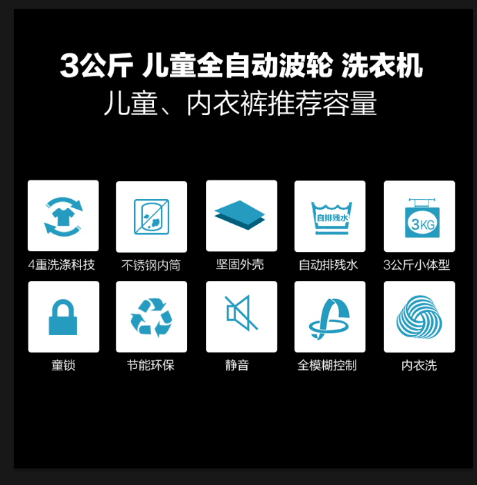 三洋 3公斤儿童迷你宝宝全自动波轮洗衣机 XQB30-Mini2产品展示图1