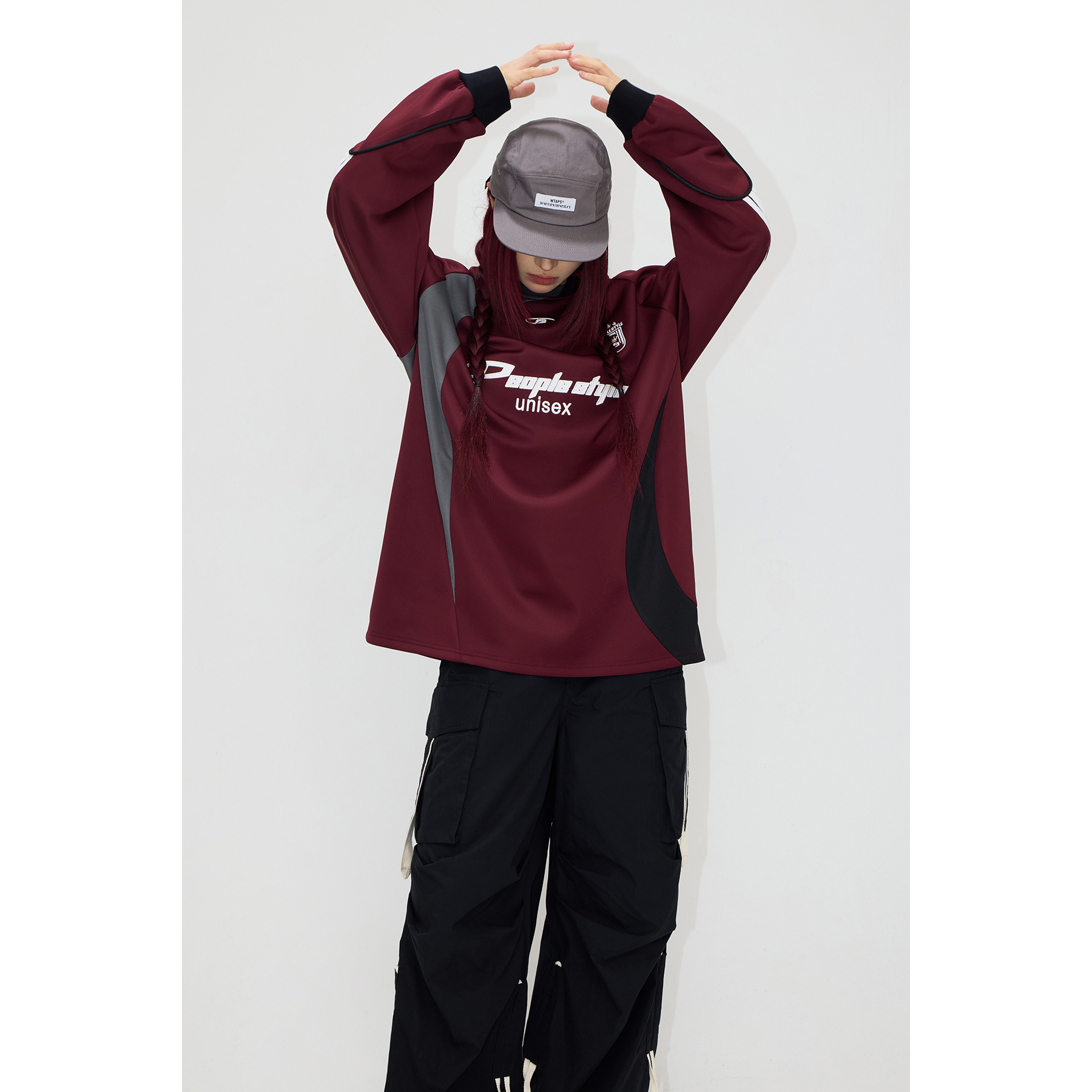 PEOPLESTYLE 足球训练服卫衣运动元素刺绣撞色拼接长袖