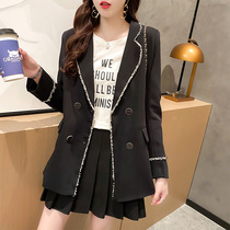 Black suit jacket female Korean version loose British style 2021 spring and autumn new small suit female casual temperament