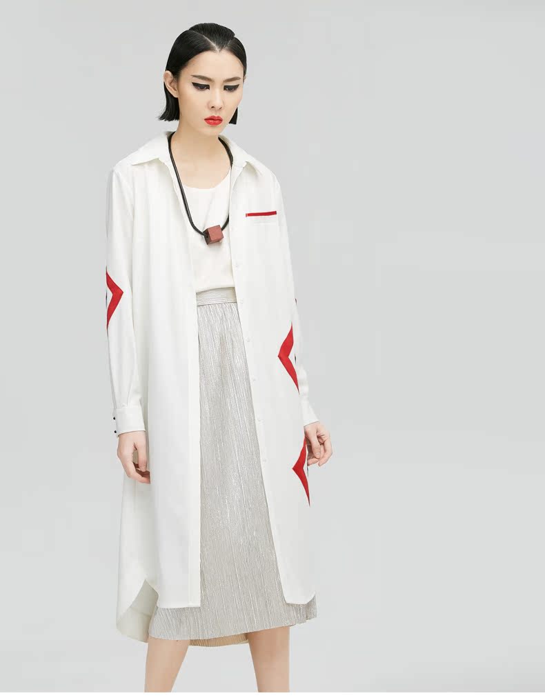 初语 女装中长款衬衫长袖撞色印花连衣裙9612416029 - 初语旗舰店