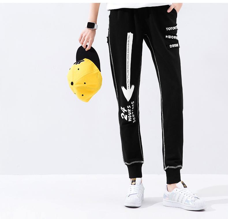 初语 夏季新款休闲运动裤女卫衣裤黑色哈伦裤