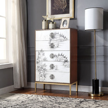 New Chinese Five-Class Cabinet Bedroom Handdrawn Decorated Light Luxury Drawer Cabinet American Solid Wood Bucket Cabinet Living Room