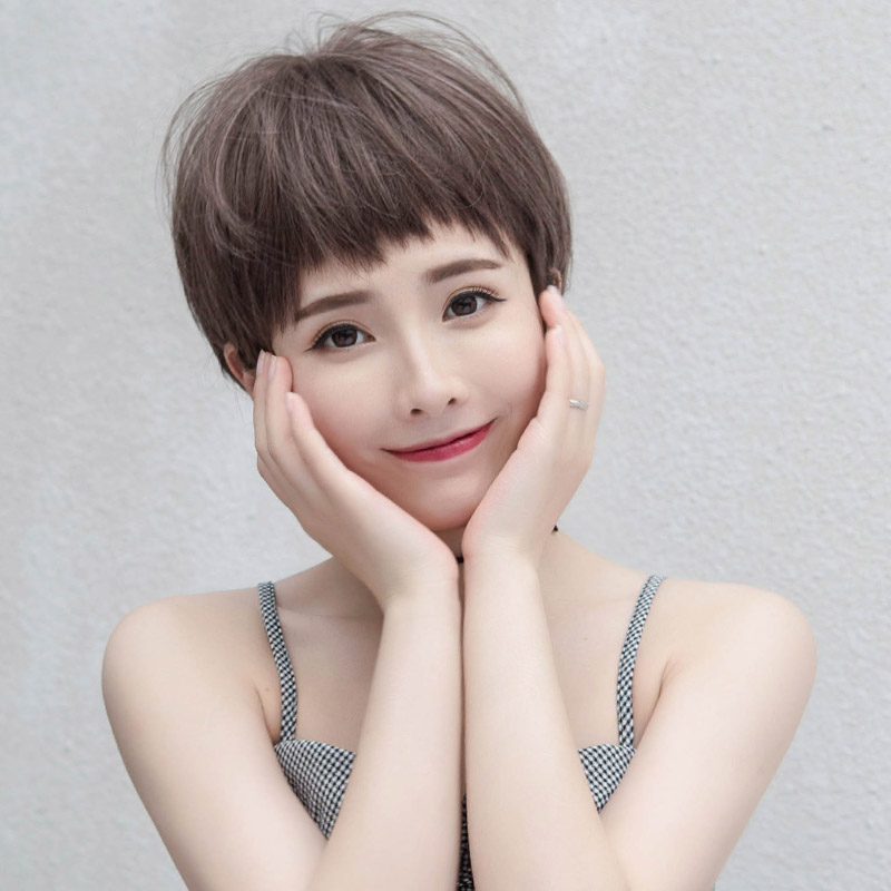 假发女短发狗式啃刘海气质修脸蓬松锁骨发网红bobo头圆脸短卷发套