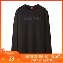 Camel mens spring and summer new fashion round neck solid color simple letter long sleeve top male casual T-shirt