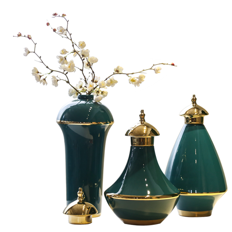 Jingdezhen new Chinese style originality three - piece gold - plated vase flower implement general light tank furnishing articles European key-2 luxury piggy bank