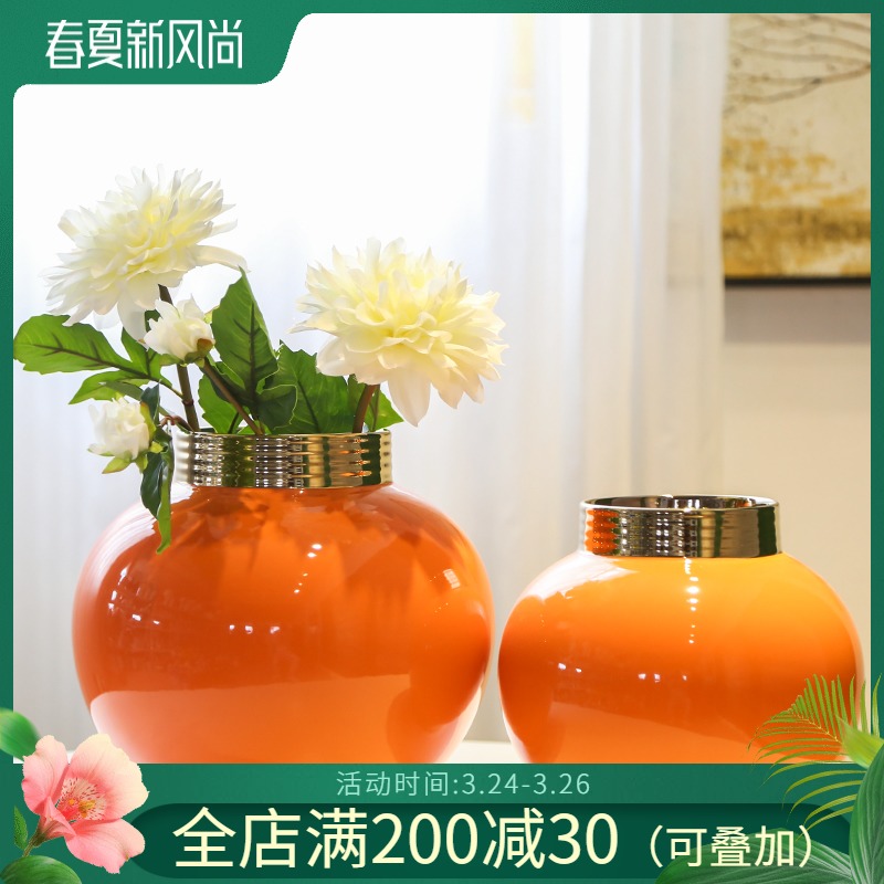 Jingdezhen creative new Chinese style porch ceramic vase table between example simulation flower hotel decoration decoration furnishing articles