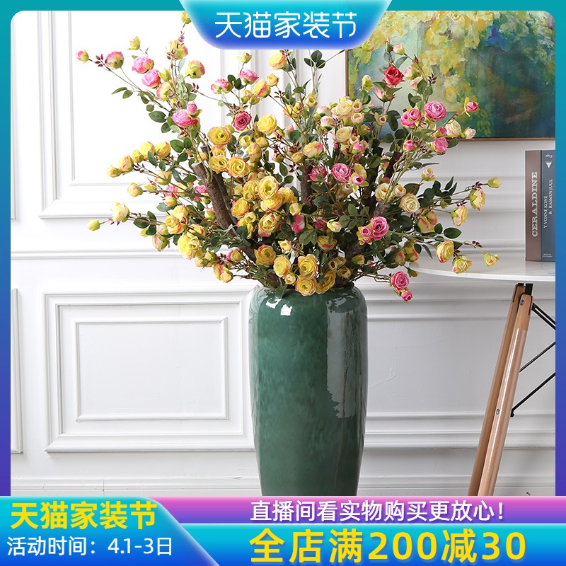 Jingdezhen landing big vase fake flowers furnishing articles sitting room furniture decoration landing simulation flower arrangement home decor