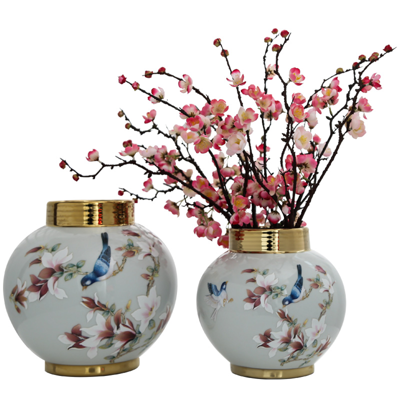 Jingdezhen ceramic light decoration key-2 luxury furnishing articles vase sitting room porch simulation flower arranging flowers, home decoration, flower art