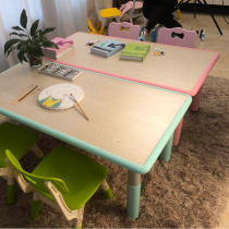 Factory direct sales Kindergarten tables and chairs can be lifted childrens painting table Multi-functional wood grain desk handmade table Game table
