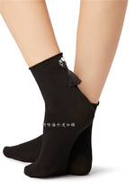 (Spot)calzedonia rhinestone trim womens black personality fashion socks