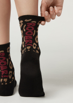 (Spot) Calzedonia black animal pattern fashion cotton stock socks