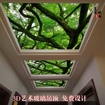 3d landscape art glass ceiling decoration background wall aisle corridor living room entrance transparent glass ceiling customized