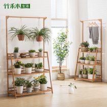 Flower rack fleshy flower rack Nanzhu solid wooden balcony indoor flower pot rack Living room multi-layer ladder green radish hanging orchid rack