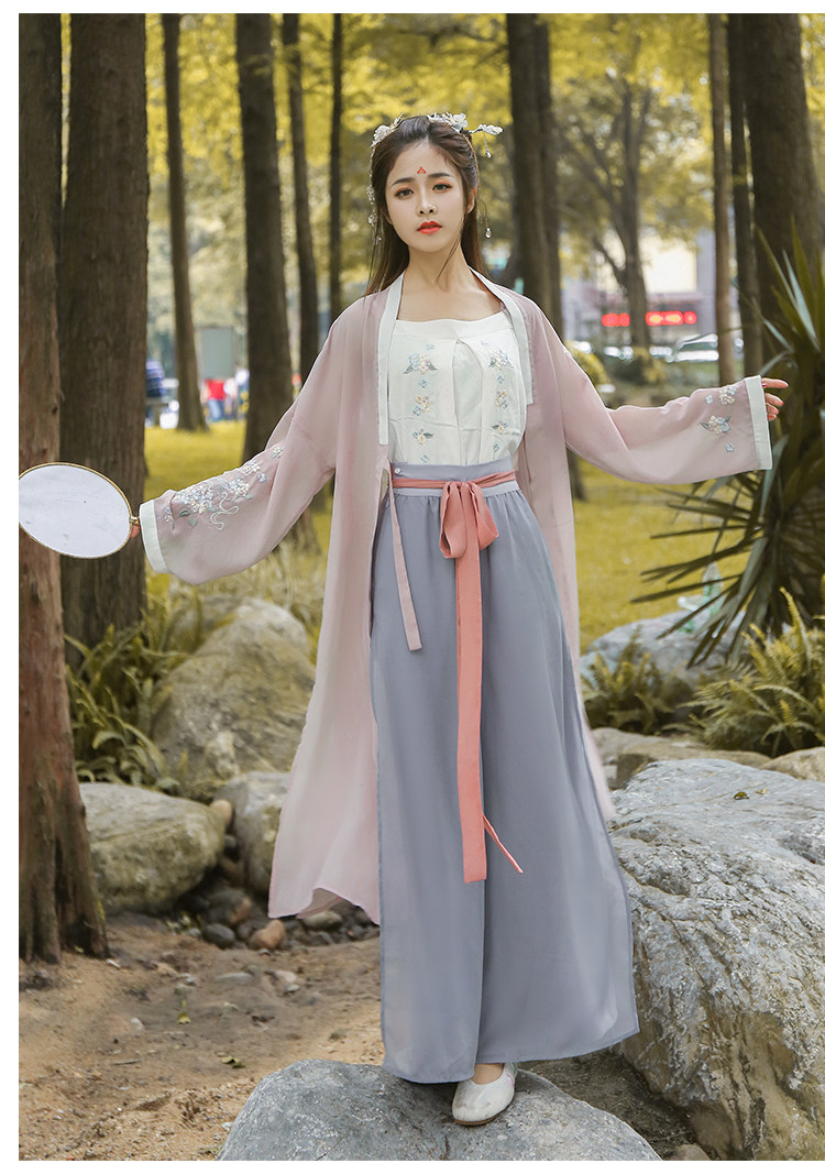 9019 春夏汉服复古文艺对襟开衫吊带抹胸宋裤三件套装-叙年汉服古装