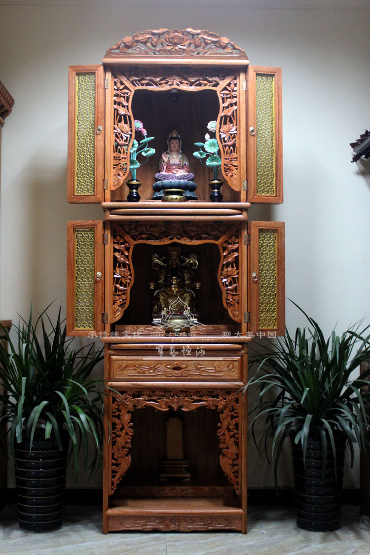 双层带门地主柜佛龛 神龛神楼 北京佛龛定做厂家佛堂设计佛龛立柜
