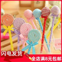 Korean creative stationery cute bow Primary School gift lollipop ballpoint pen micro-business Push sweep code toys