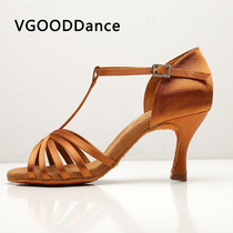 VGOOD Latin dance shoes female adult satin soft bottom abrasion resistant medium high heel professional practice kungfu national standard dance shoes