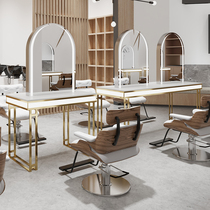 Barber shop mirror table with lamp double-sided hairdressing mirror table Hair salon special hair cutting mirror desktop single-sided simple ironing and dyeing table