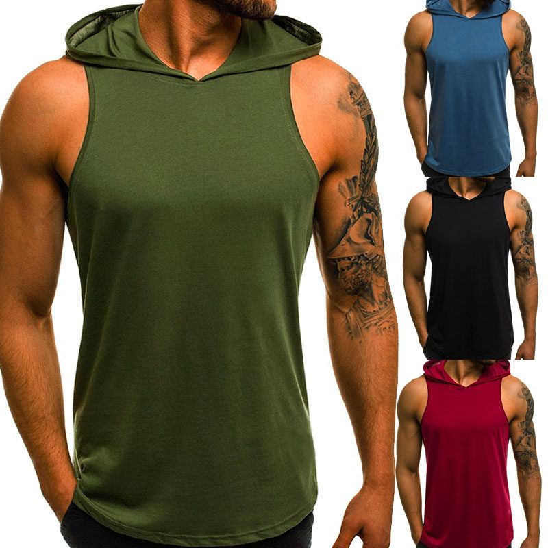 特价 外贸男士欧码连帽纯背心汗衫 新增绿色 d104 p17 160g