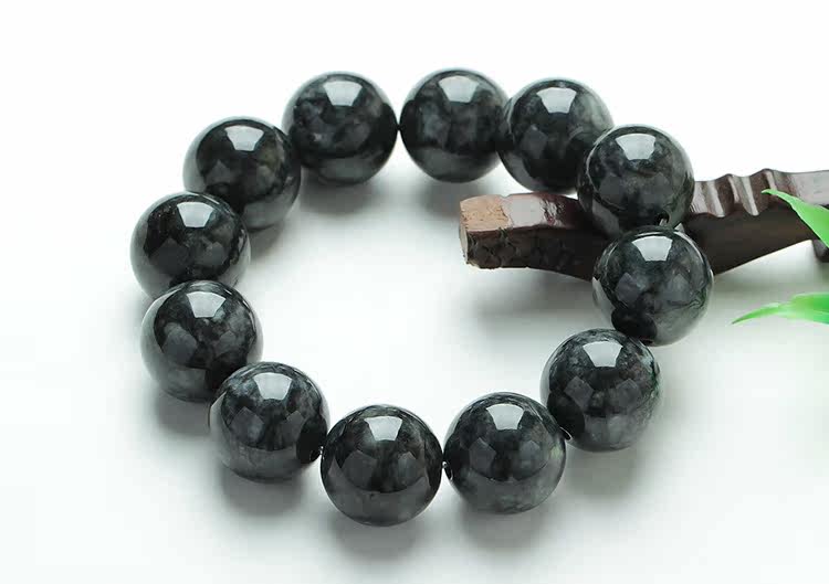 霸气翡翠手链男士 正品缅甸a货天然乌种翡翠玉石手链玉珠手串20mm
