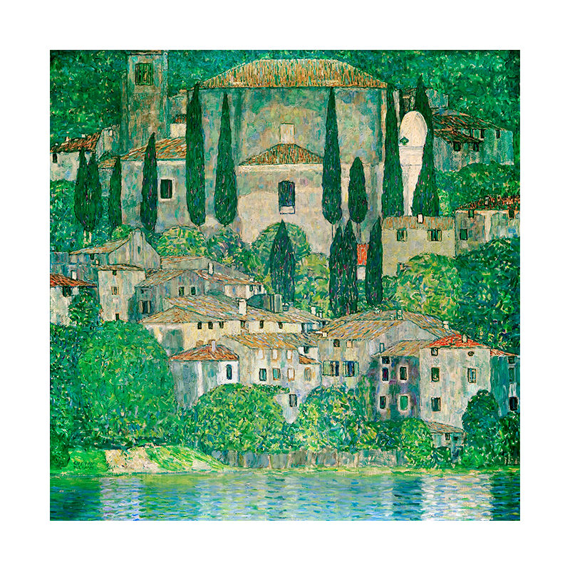 油彩画　湖畔 克里姆特湖畔油画正方形厚布画芯田园风格无框装饰画