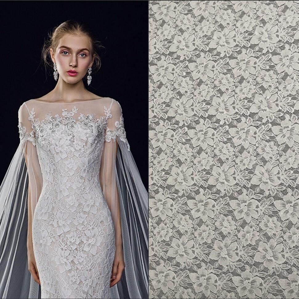 高端满幅花朵连衣裙睫毛蕾丝 婚纱礼服布料面料 lace