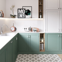 Solid Wood luxury cabinets customized overall dark green American red oak kitchen cabinets custom-made mid-island kitchen cabinets