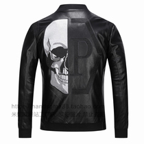 2021 winter fashion pu locomotive leather jacket male skull hot drill rivet leather jacket jacket warm jacket European and American tide