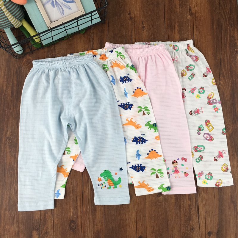 2 packs 90-130 yards children's air-conditioning pants long version thin pajama pants slub cotton thin cotton dual-use crotch baby anti-mosquito pants