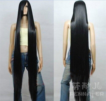 Fennell Europe and the United States womens cos fake hair black long straight hair 150cm oblique bangs one meter five wig~spot