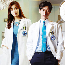 Korean version white coat of white coat short sleeve doctor served female summer dress semi-permanent nurses dress embroidered master long sleeve beauty salon work clothes