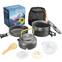 Outdoor teapot cover pan with accessories DS-308 set pan combined alumina material portable camping set pot teapot