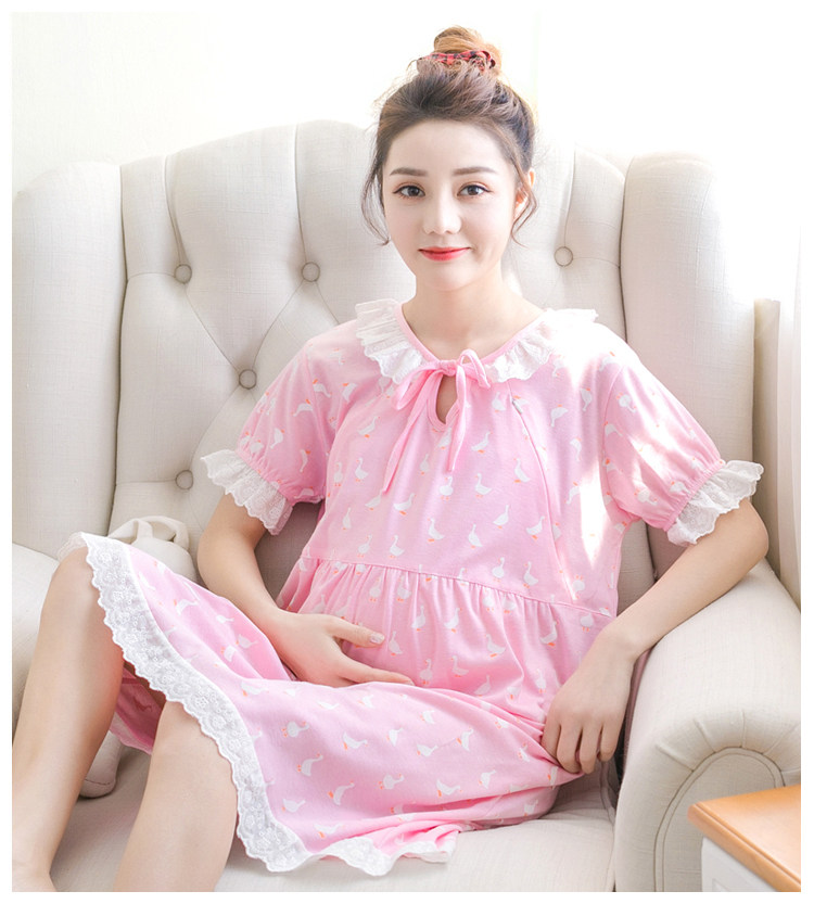 孕妇睡裙女夏宽松怀孕期长款纯棉可外穿薄款短袖夏季哺乳连衣裙子