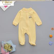 New baby zipper one-piece clothes with socks belly protection baby feet Haiyi spring and autumn cotton childrens pajamas