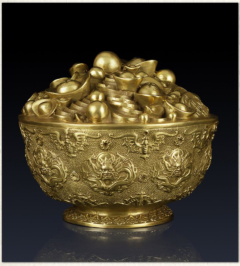 纯铜招财聚宝盆摆件存钱聚宝盆家居客厅铜聚宝盆装饰品铜制品摆件