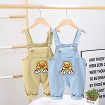 Autumn spot Children Baby cartoon backpack pants spring and autumn straps denim casual trousers 0-1-2-3 years old New