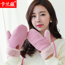 Finger gloves female winter cute Korean students hipster wool gloves riding wind-proof warm knitted gloves