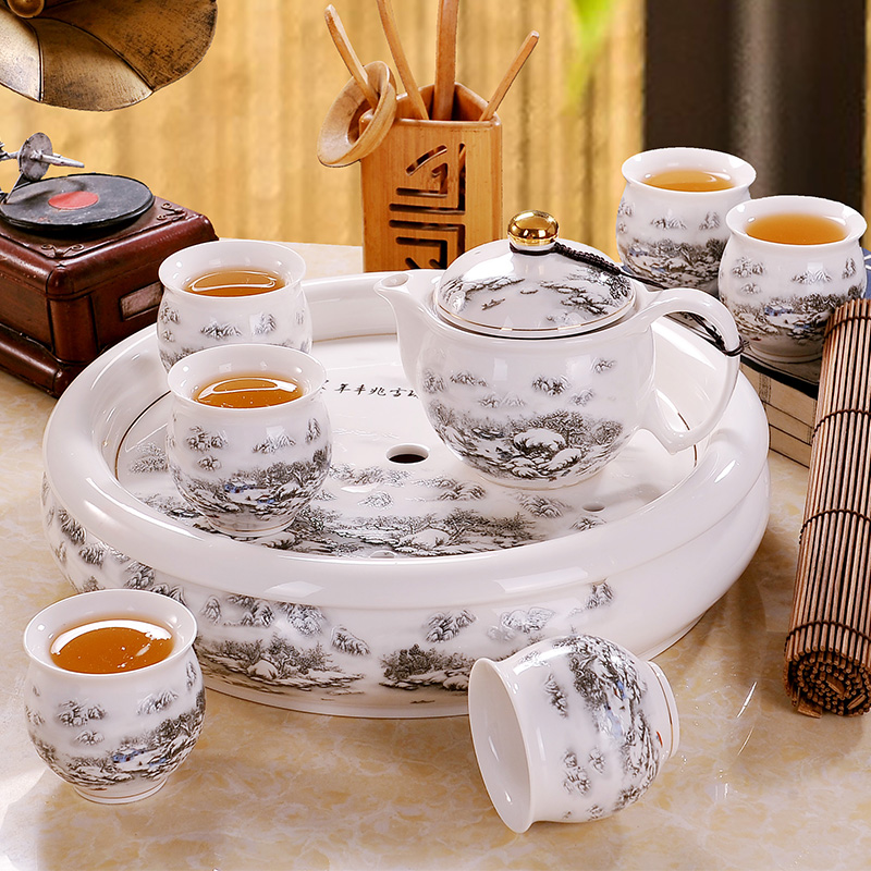 Jingdezhen ceramic kung fu tea set home tea tea teapot teacup tea tray with the whole office