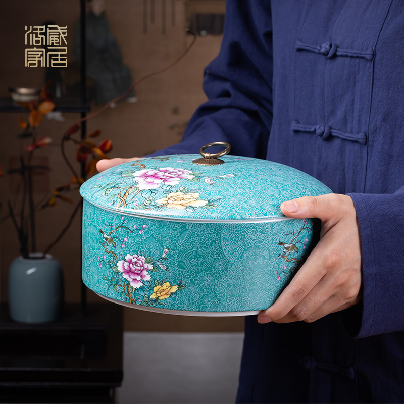 , pick flowers, jingdezhen ceramic tea pot large wake receives pu white tea tea cake storage POTS sealed as cans