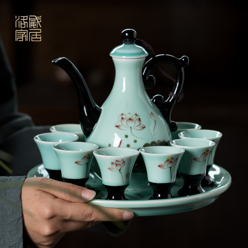 Blower, wine package celadon liquor cup home a koubei hand - made small glass Chinese wind ceramic wine