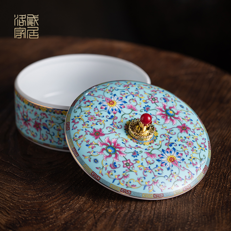 The colored enamel caddy fixings jingdezhen ceramic seal pot of tea cake storage tanks boutique gift boxes aneroid jar