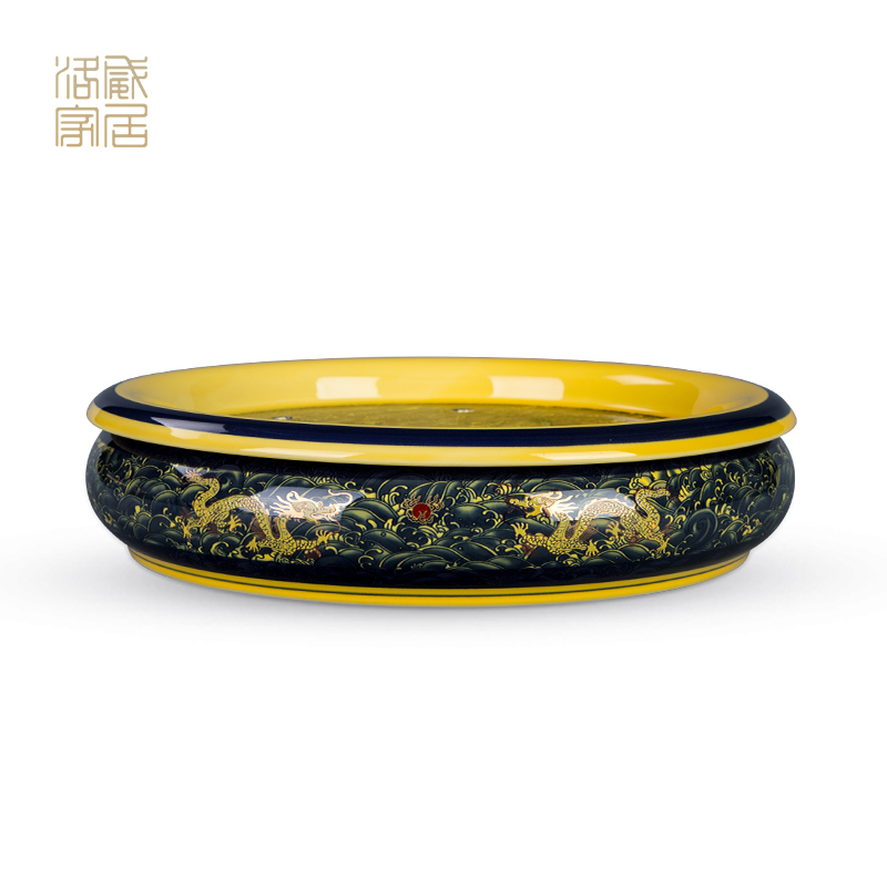 , ceramic household ground round large double dragon saucer dish of jingdezhen porcelain tea set accessories single plate