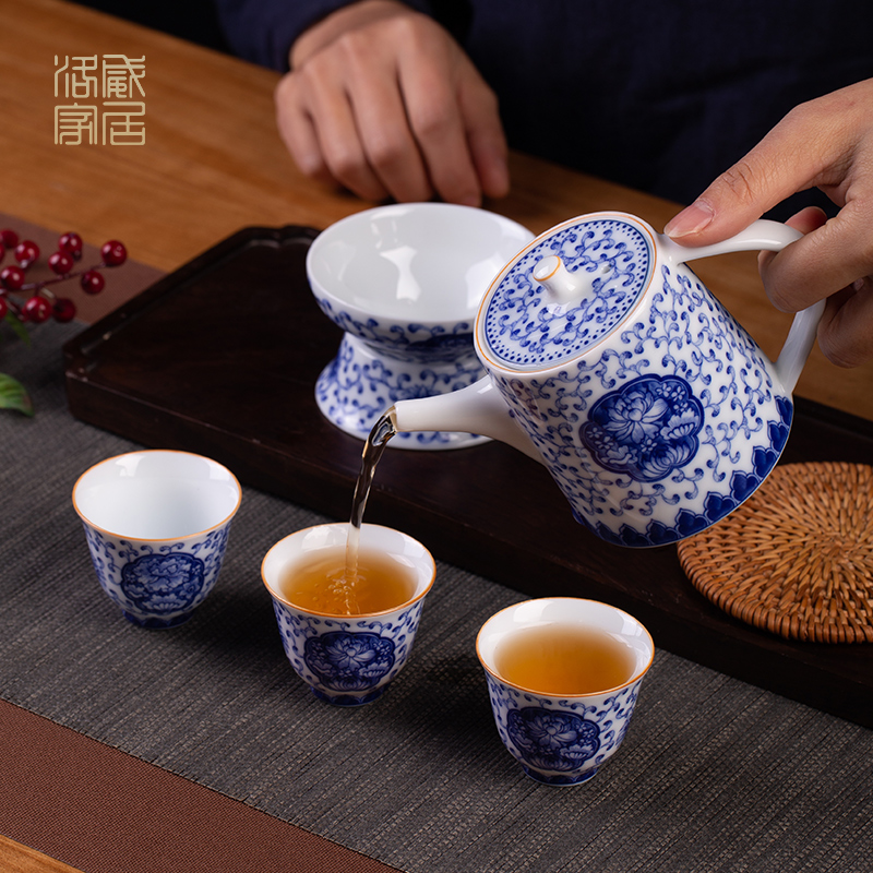 High - grade blue and white porcelain tea set suit household jingdezhen ceramic fair kung fu tea teapot cup of a complete set of tea cups