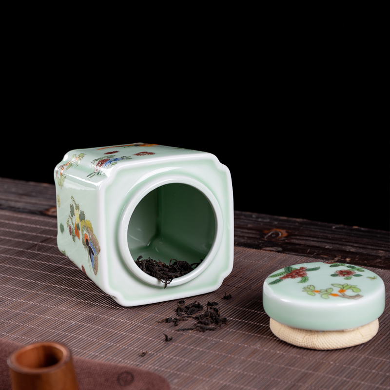 Big yards, celadon ceramic tea set portable pu - erh tea storage box storage tanks seal tank large caddy fixings