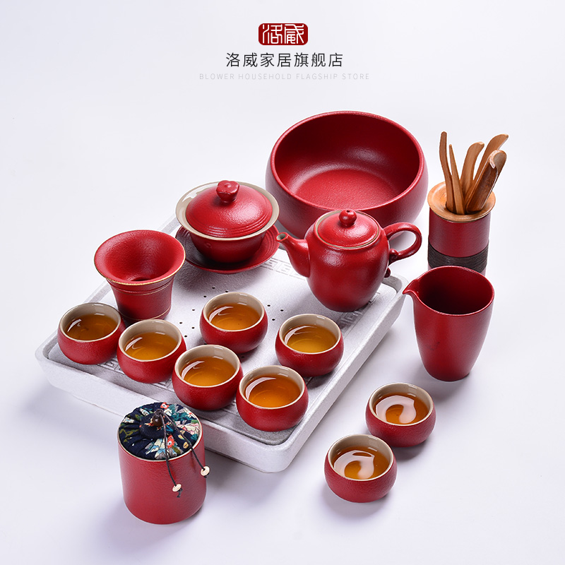 Coarse pottery touch the floor clearance 】 【 kung fu tea set suit household jingdezhen ceramic teapot and cup cup tea tray